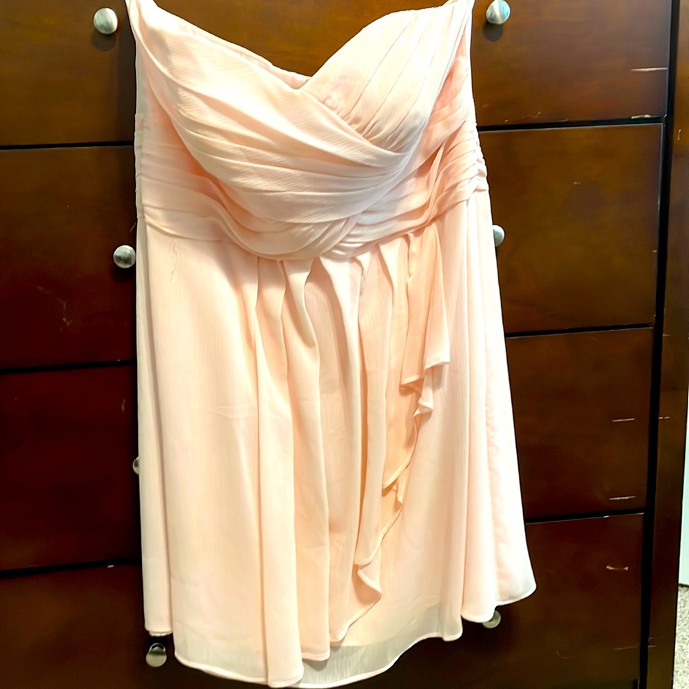David's Bridal Strapless Peach Dress